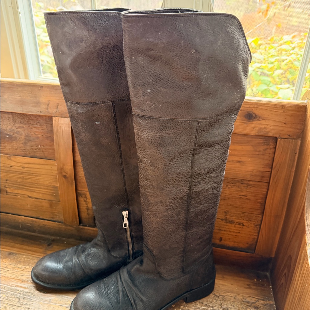 Black-Brown Knee-High Leather Boots